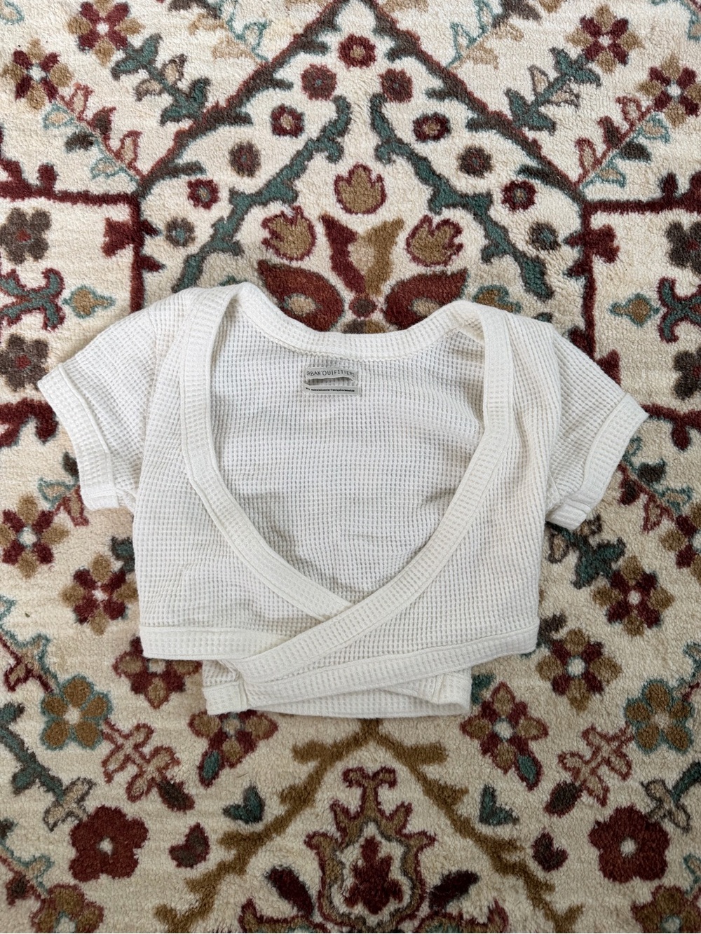 Urban Outfitters White Waffle Knit Wrap Crop Top